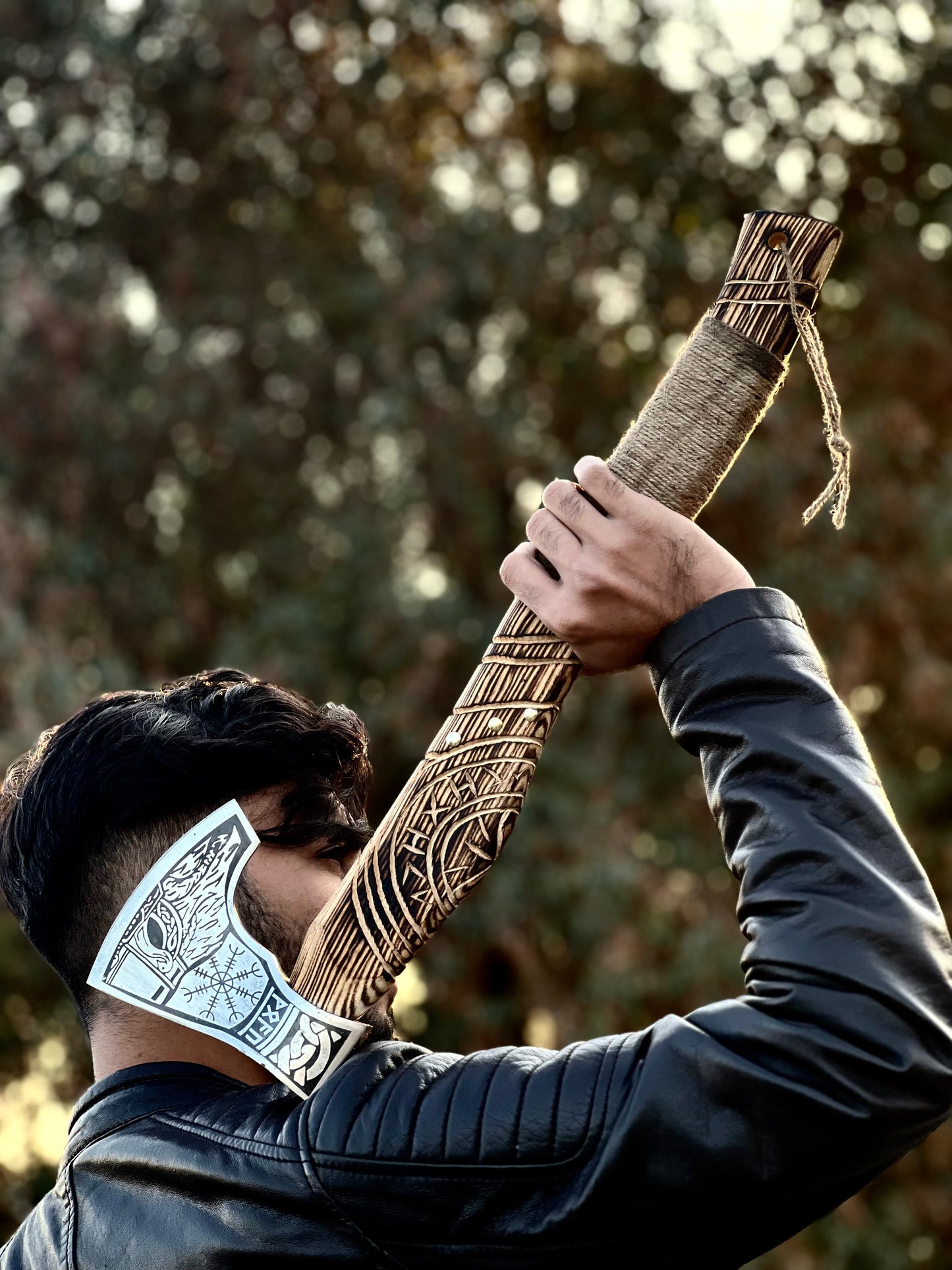 Viking Axe for Sale – 20” Hand-Forged High Carbon Steel Blade with Engraved Wooden Handle & Leather Sheath