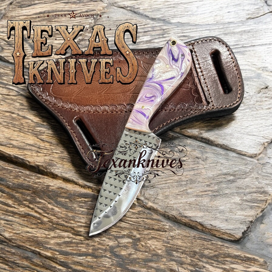 Western Knives with Sheath – 8" Handmade Rasp Steel Blade with Resin Handle