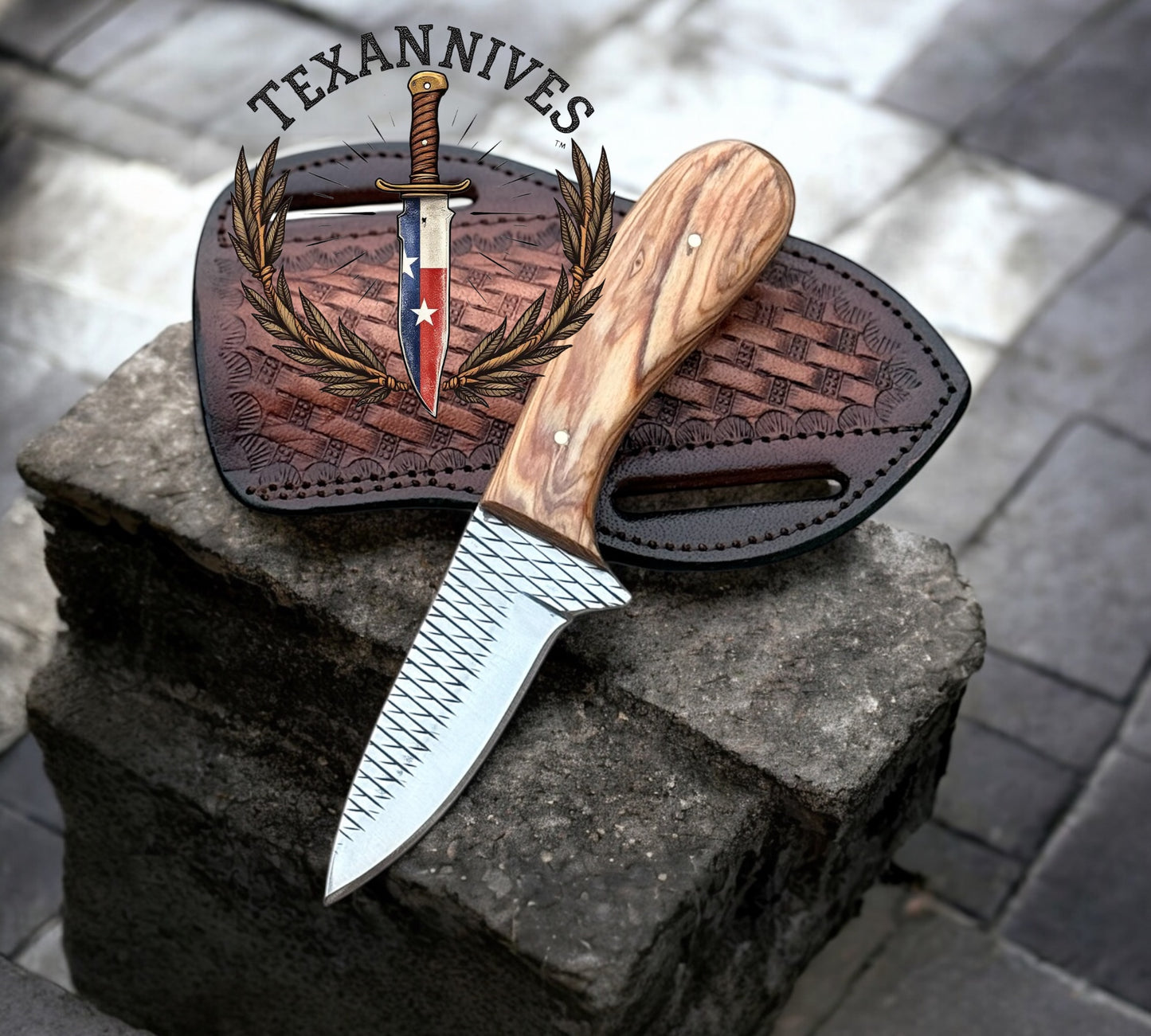Handmade Cowboy Belt Knife – Rasp Steel Blade with Olive Wood Handle & Western Leather Sheath