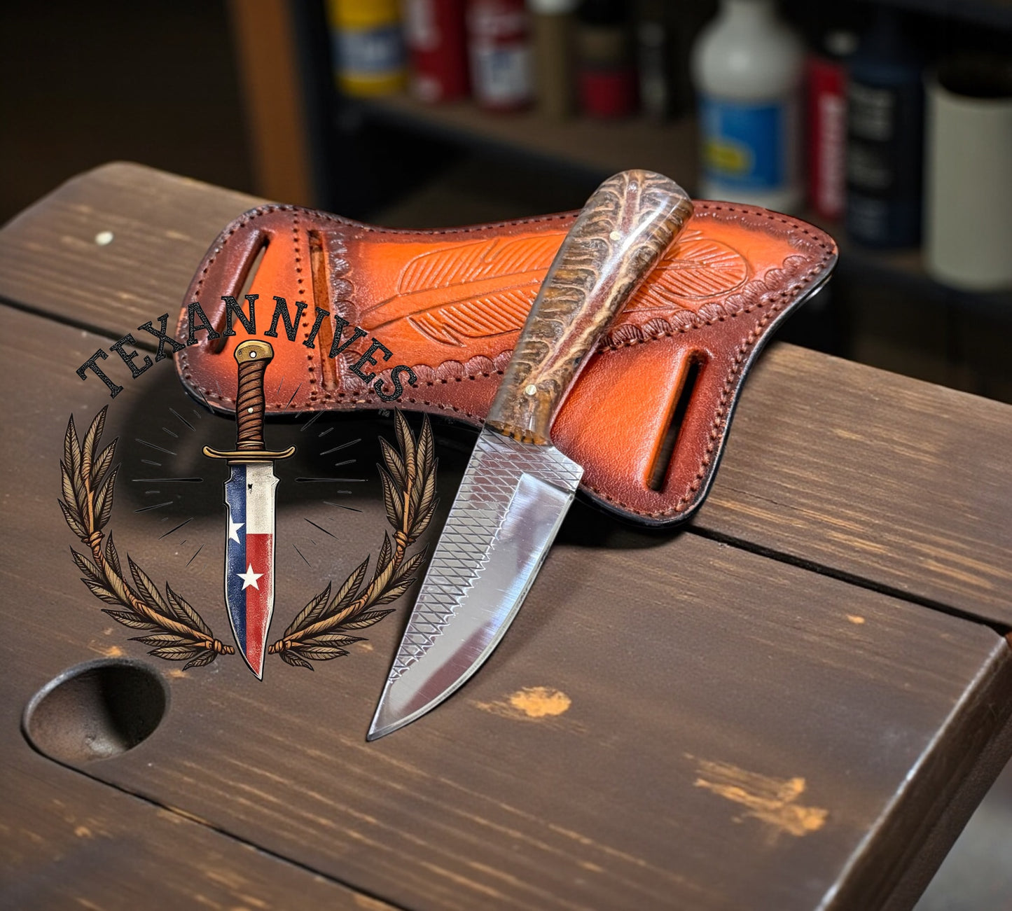 Gift-Ready Cowboy Knife with Sheath – 3.75" Rasp Steel Blade & Pine Cone Resin Handle