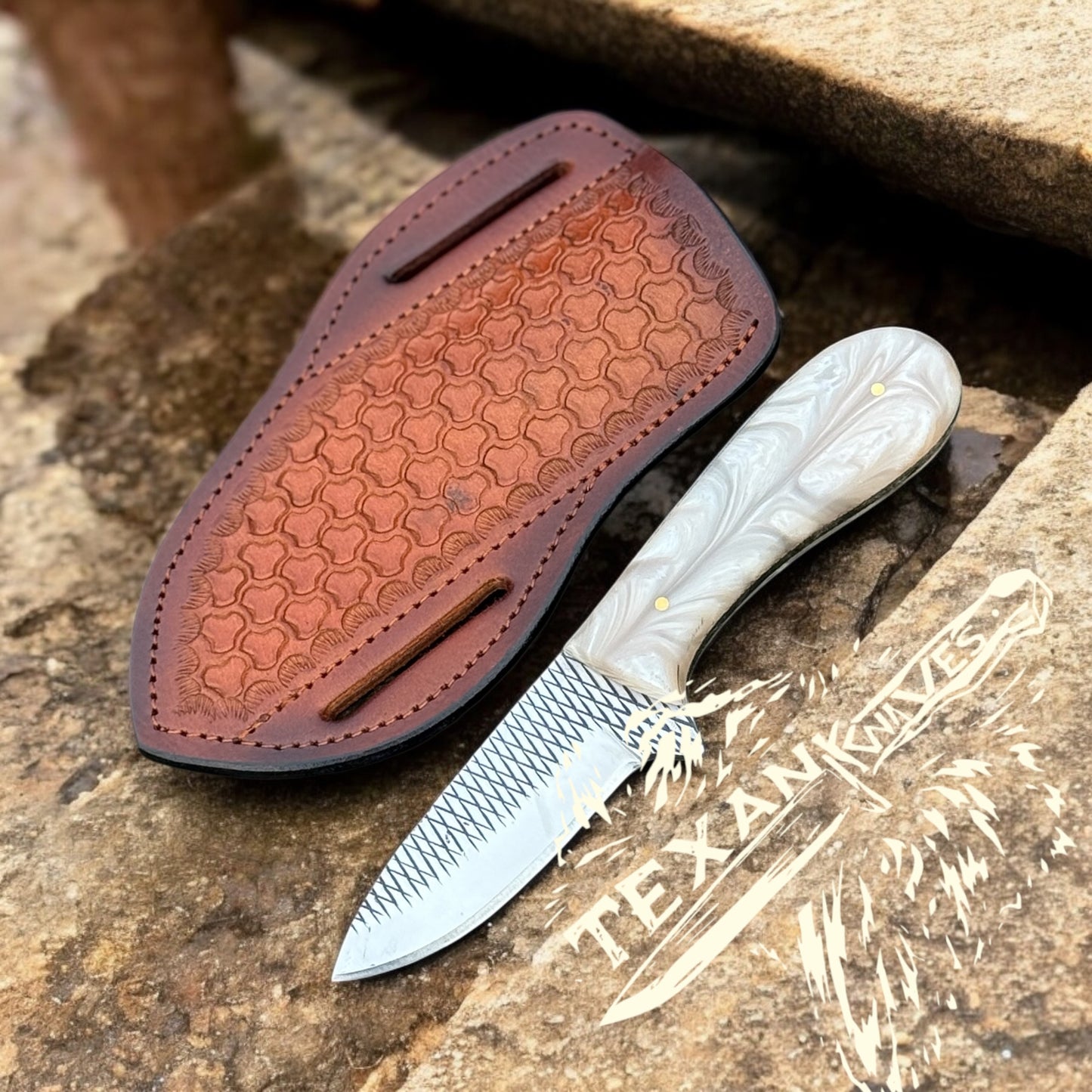 Traditional Cowboy Knife – 8" Tool Steel Blade with Epoxy Resin Handle & Western Leather Sheath