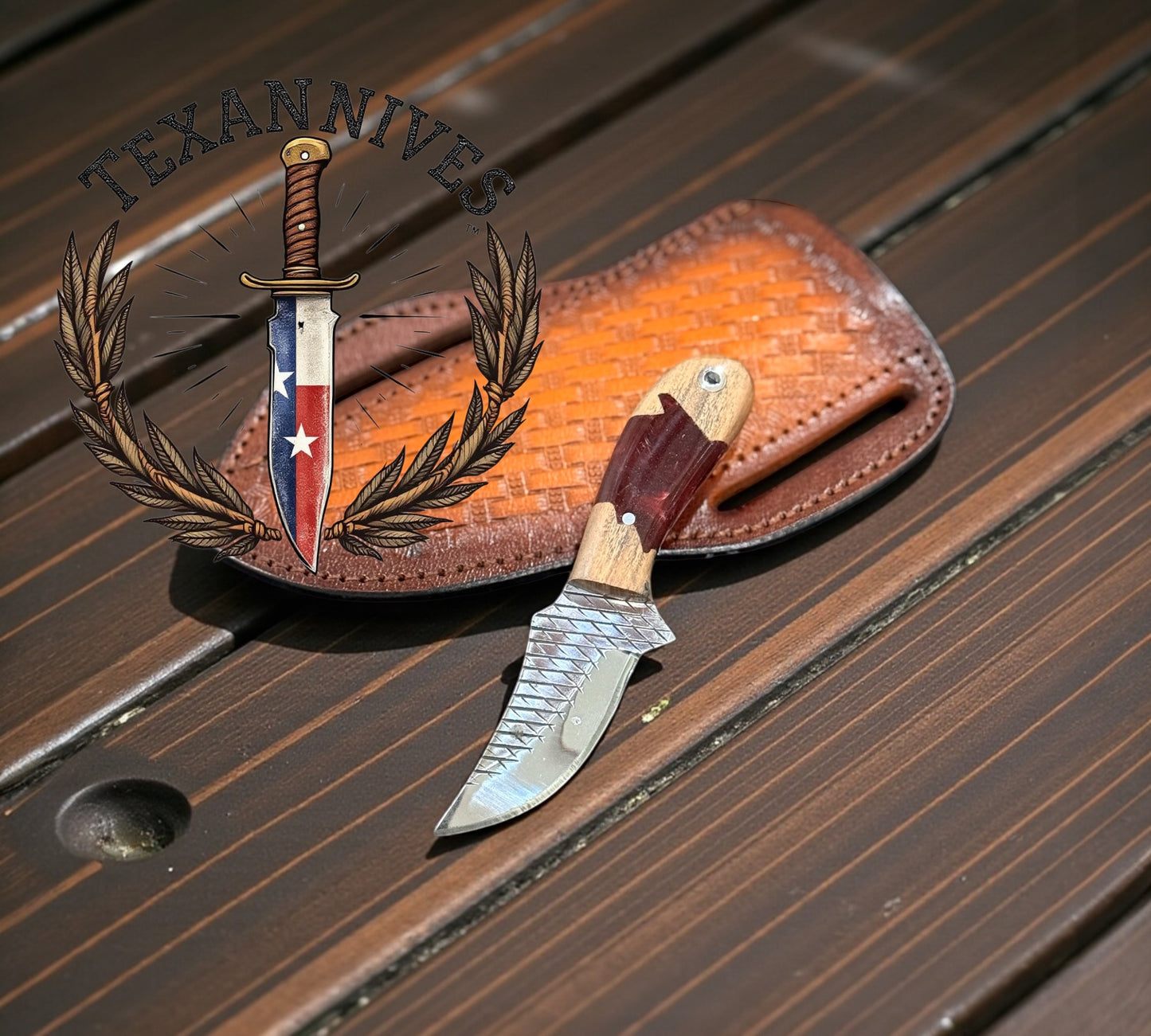 Compact Neck Knife with 2.5" Rasp Steel Blade – Red Epoxy Olivewood Handle | Handmade EDC Knife