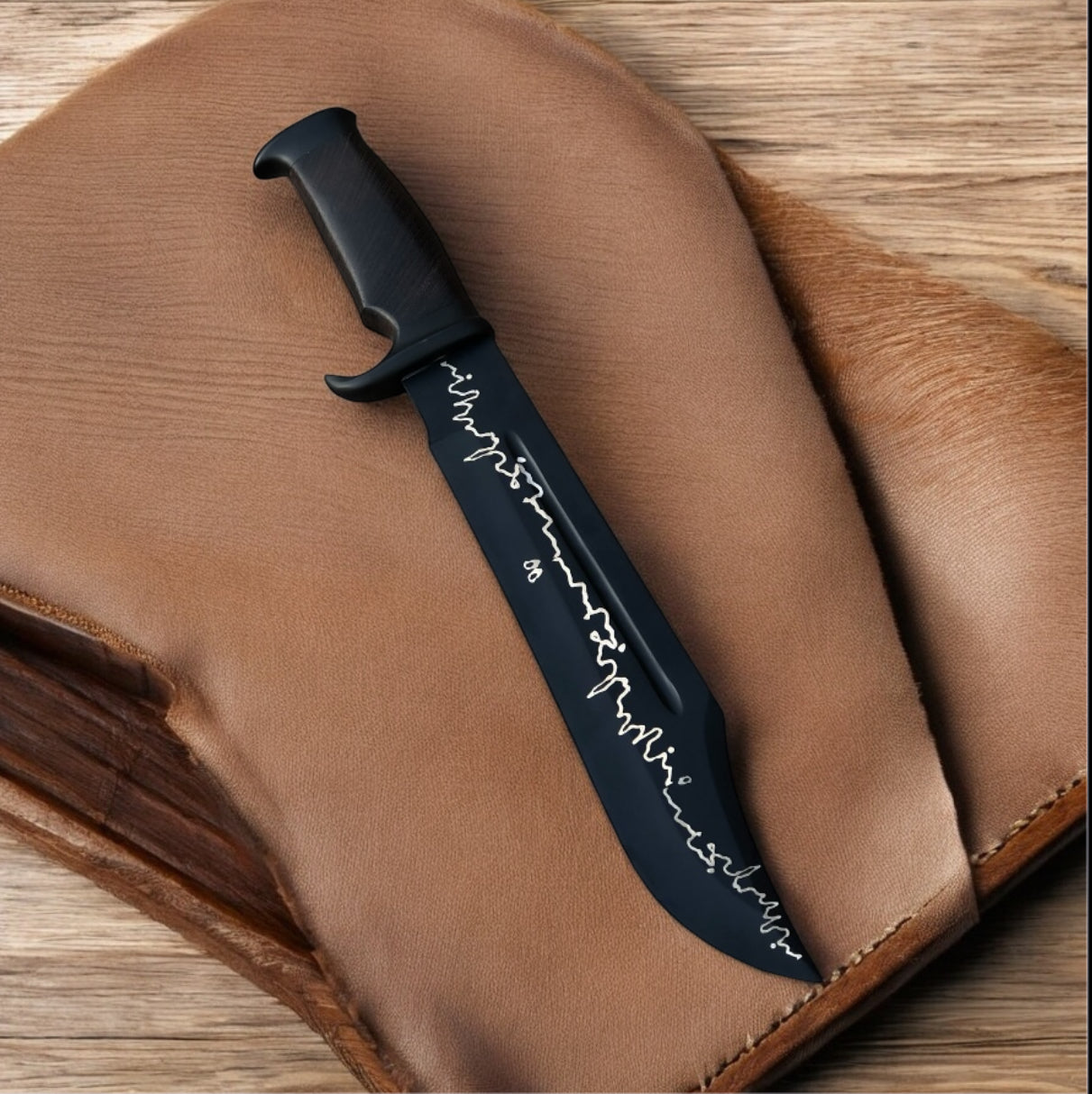 Crocodile Dundee Bowie Knife with 16-inch J2 steel blade, rosewood handle, brass guard, and leather belt loop case. Perfect for outdoor adventures and collectors.