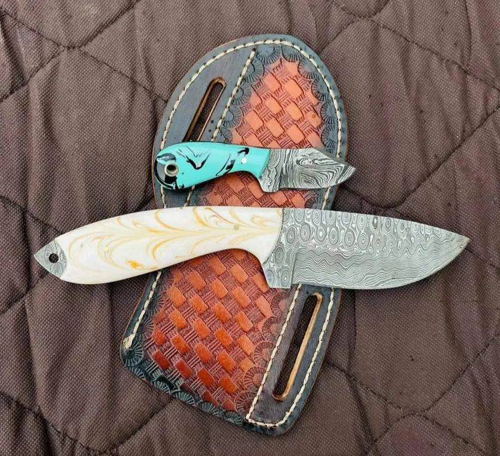 "Custom Cowboy Bull Cutter Knife with Resin Handle"