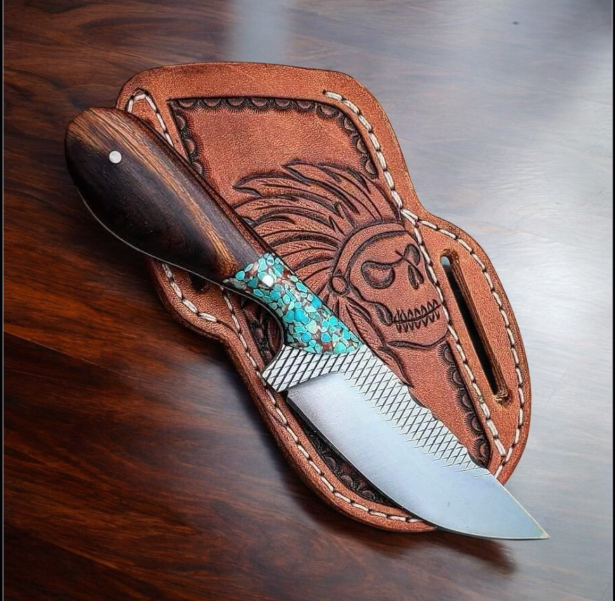 Custom Everyday Carry Knife – 9" Rasp Tool Steel Blade with Rosewood & Stone Handle