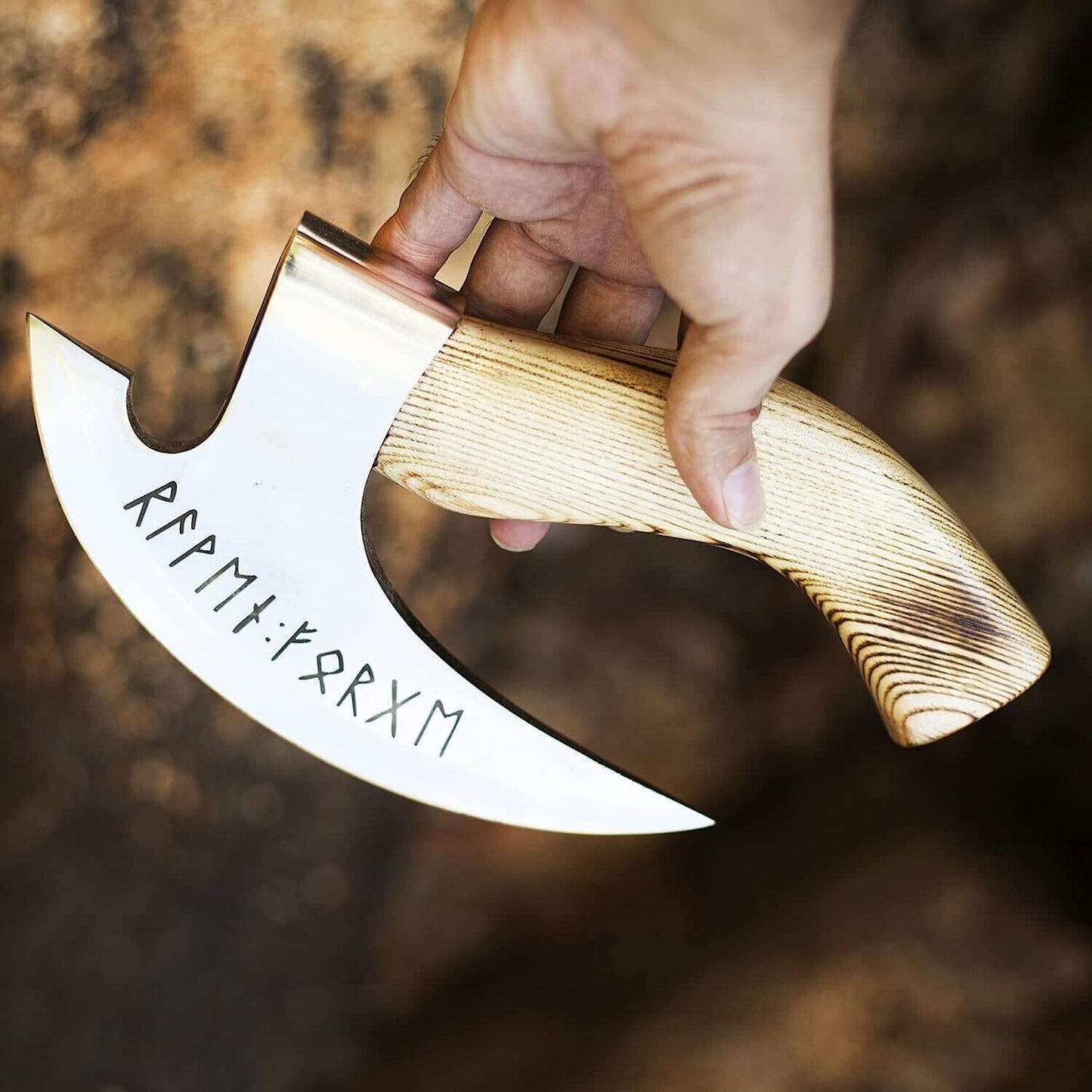 Custom hand-engraved ax pizza cutter with 8-inch J2 steel blade