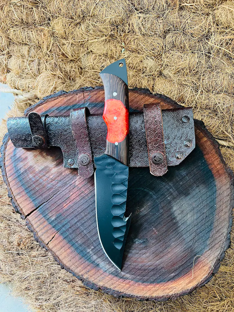 Hunting Skinning Knife – 10" J2 Steel Blade with Wangi/Resin Handle & Leather Sheath