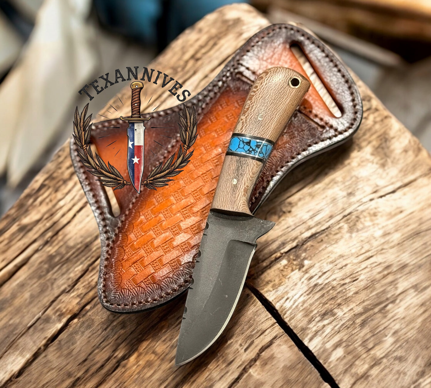 Buckaroo Knife – 7.5" J2 Steel Blade with Walnut Wood Handle & Leather Sheath