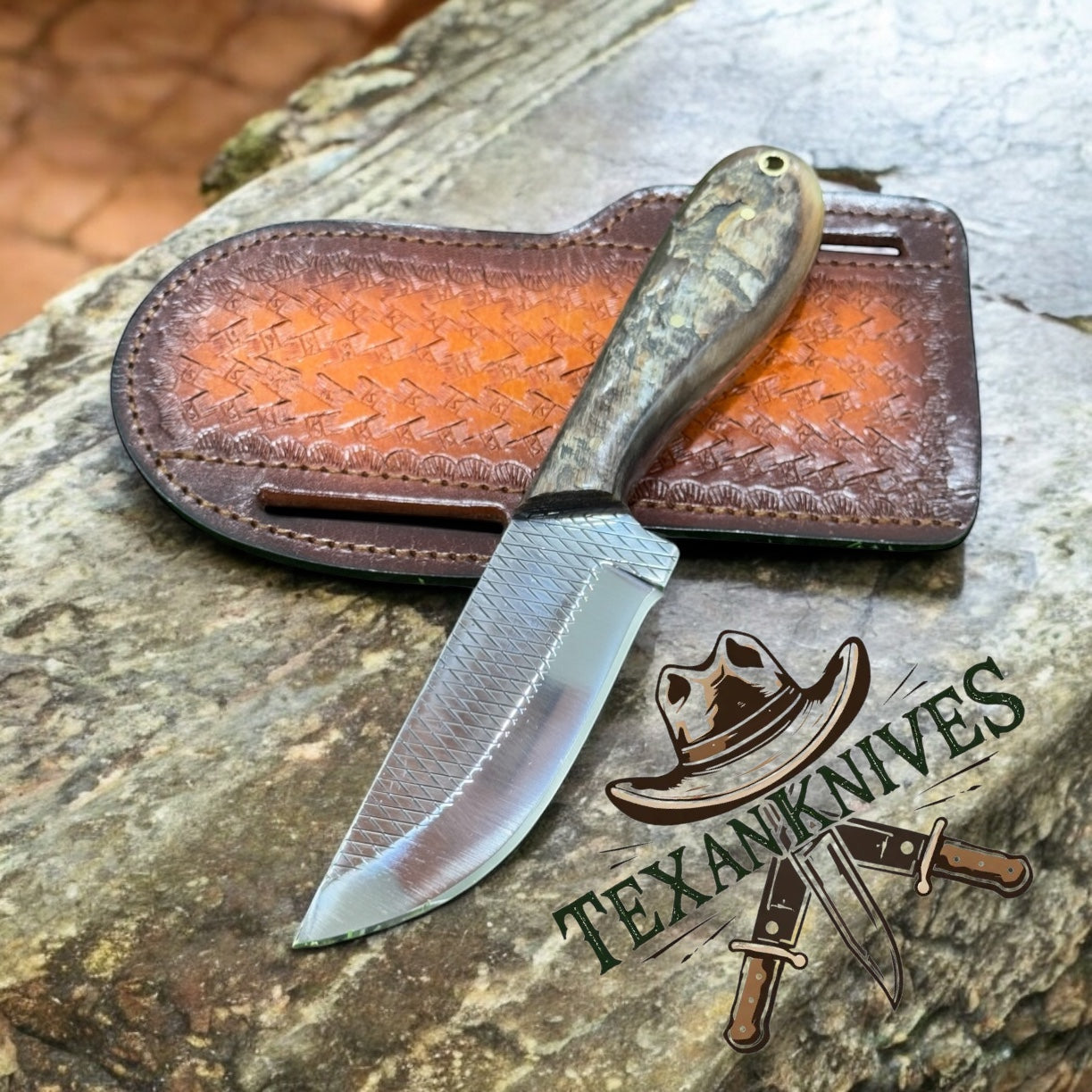 Best Cowboy Knife – 9" Rasp Steel Blade with Sheep Horn Handle and Western Leather Sheath
