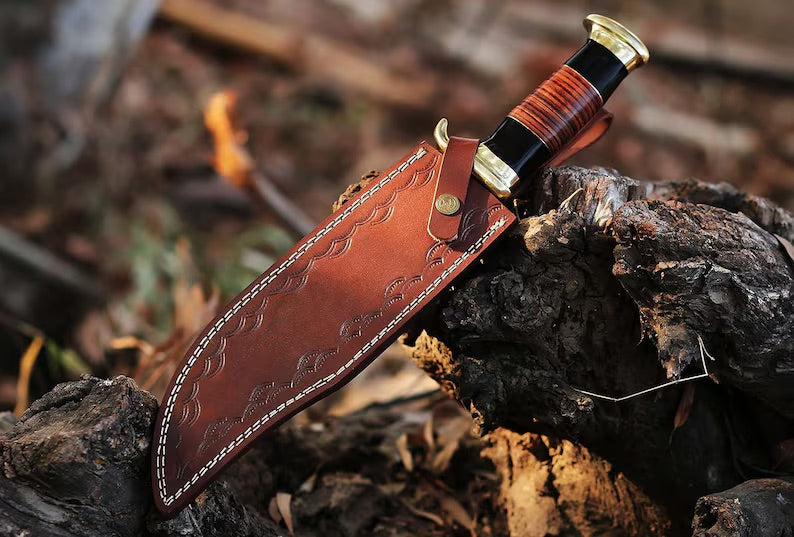 Crocodile Dundee’s 16" Damascus Bowie Knife – Hand-Forged Outback Legend with Leather Sheath