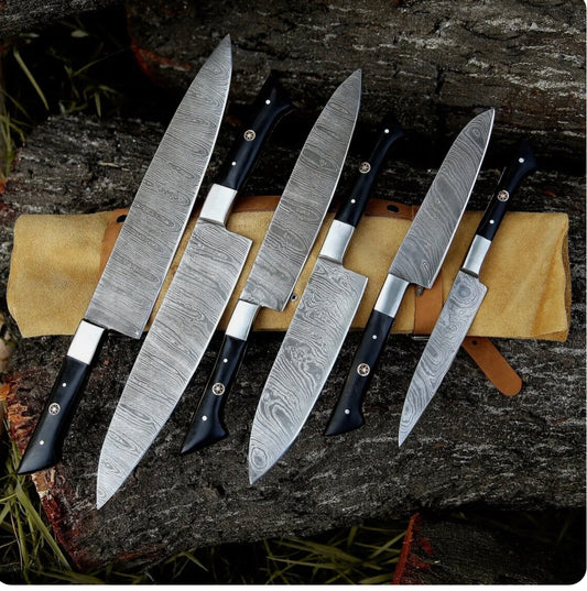 Handmade Damascus Chef Set - Premium Quality Kitchen Knife Collection