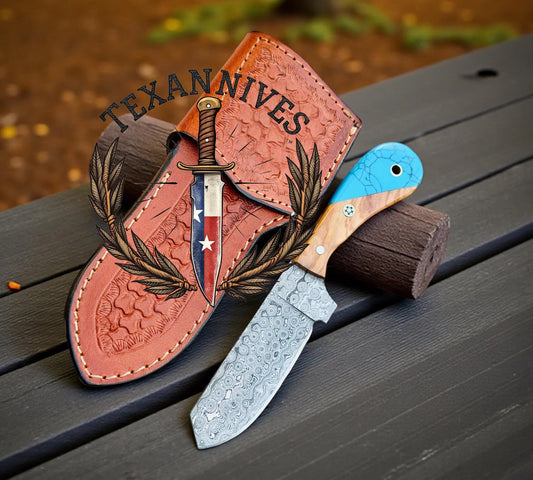 Western Fixed Blade Knife – Epoxy Olivewood Resin Handle