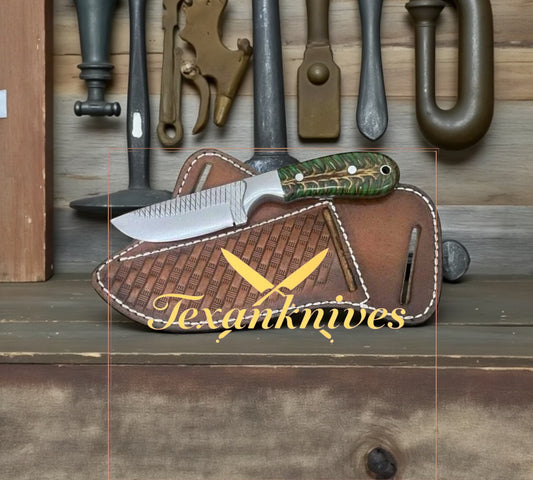 Custom Handmade Rasp Tool Steel Cowboy Knife with Epoxy Pine Cone Resin Handle and Steel Bolster – 8” with Leather Sheath