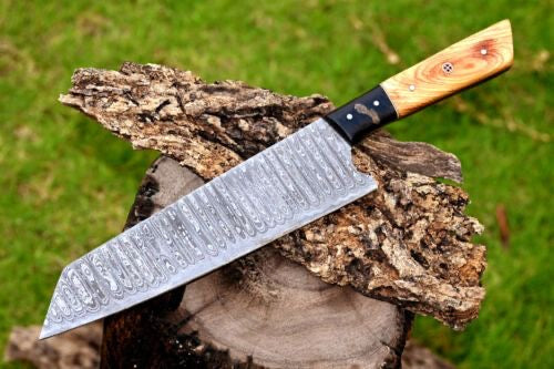 CUSTOM HANDMADE FORGED DAMASCUS STEEL CHEF KNIFE KITCHEN KNIFE WOOD HANDLE