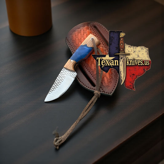 Classic Cowboy Knife – 2.5" Rasp Steel Blade with Olivewood & Blue Epoxy Resin Handle