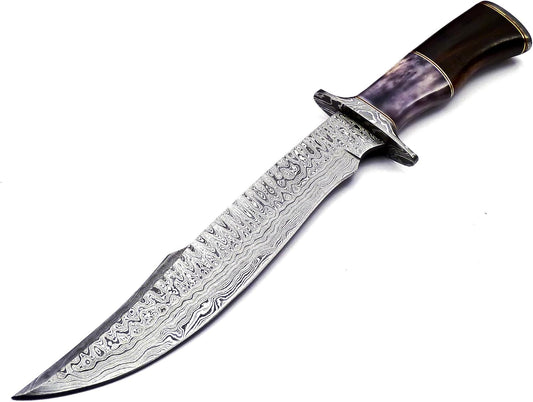 "15-inch Damascus steel western brand knife with bone and buffalo horn handle"