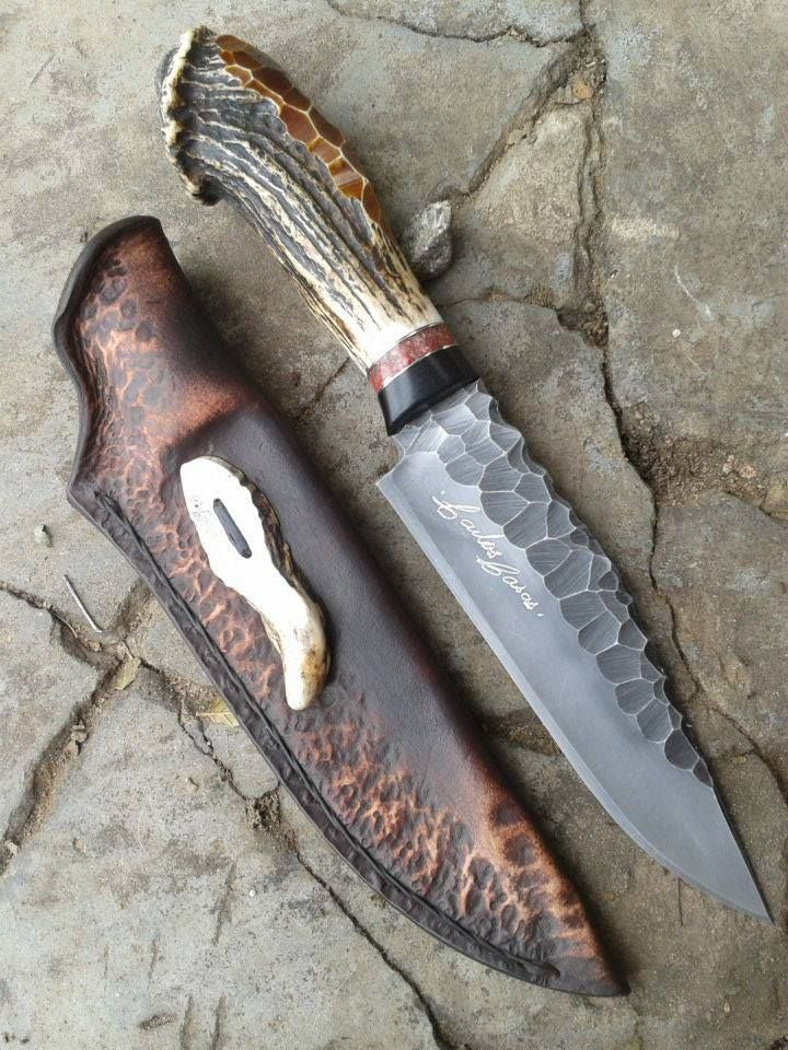 15-inch Western Bowie Knife with hand-forged J2 steel blade and antler horn handle