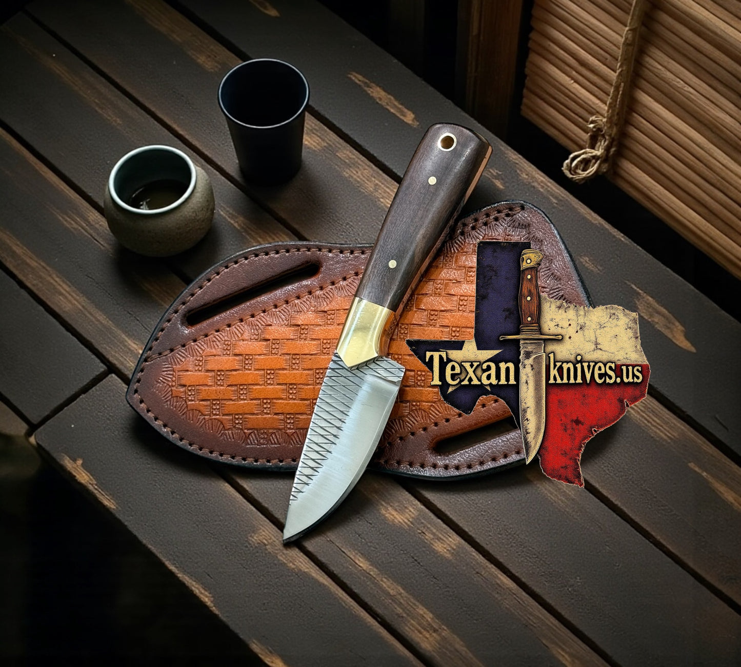 Rustic Cowboy Bowie Knife – 7" Rasp Steel Blade with Rosewood Handle & Leather Sheath