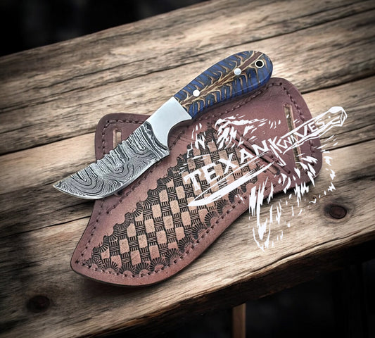 Ranch Cowboy Knives and Sheath – Handmade Damascus Steel Pine Cone Resin Handle 8" Knife