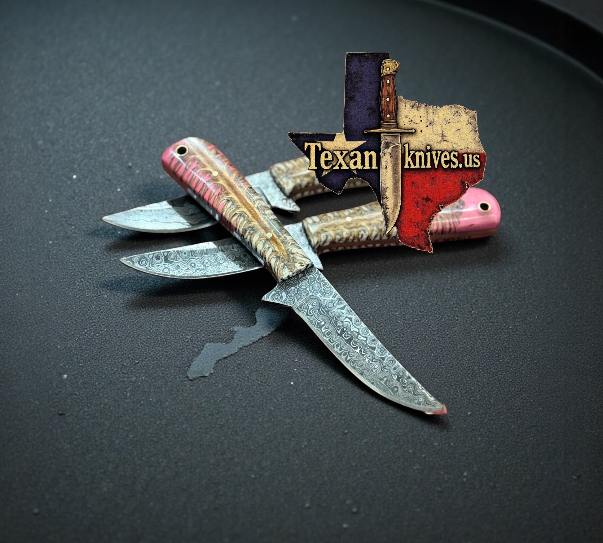 Western Knife and Sheath – 8" Overall, 4" Damascus Blade with Epoxy Resin Handle