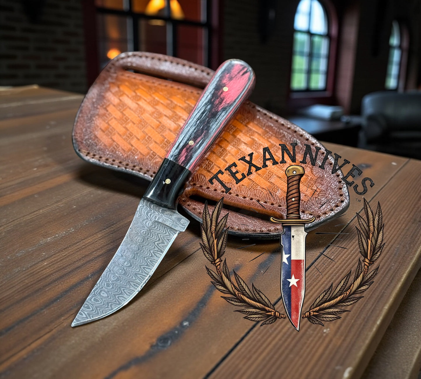 Side Sheath Knife – 3" Damascus Steel Blade with Pakka Wood & Buffalo Horn Handle