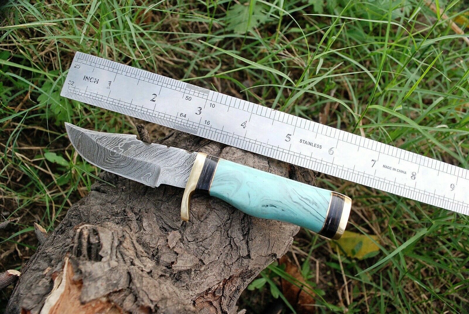 3-Inch Damascus Steel Survival Knife with Pakkawood Resin Handle
