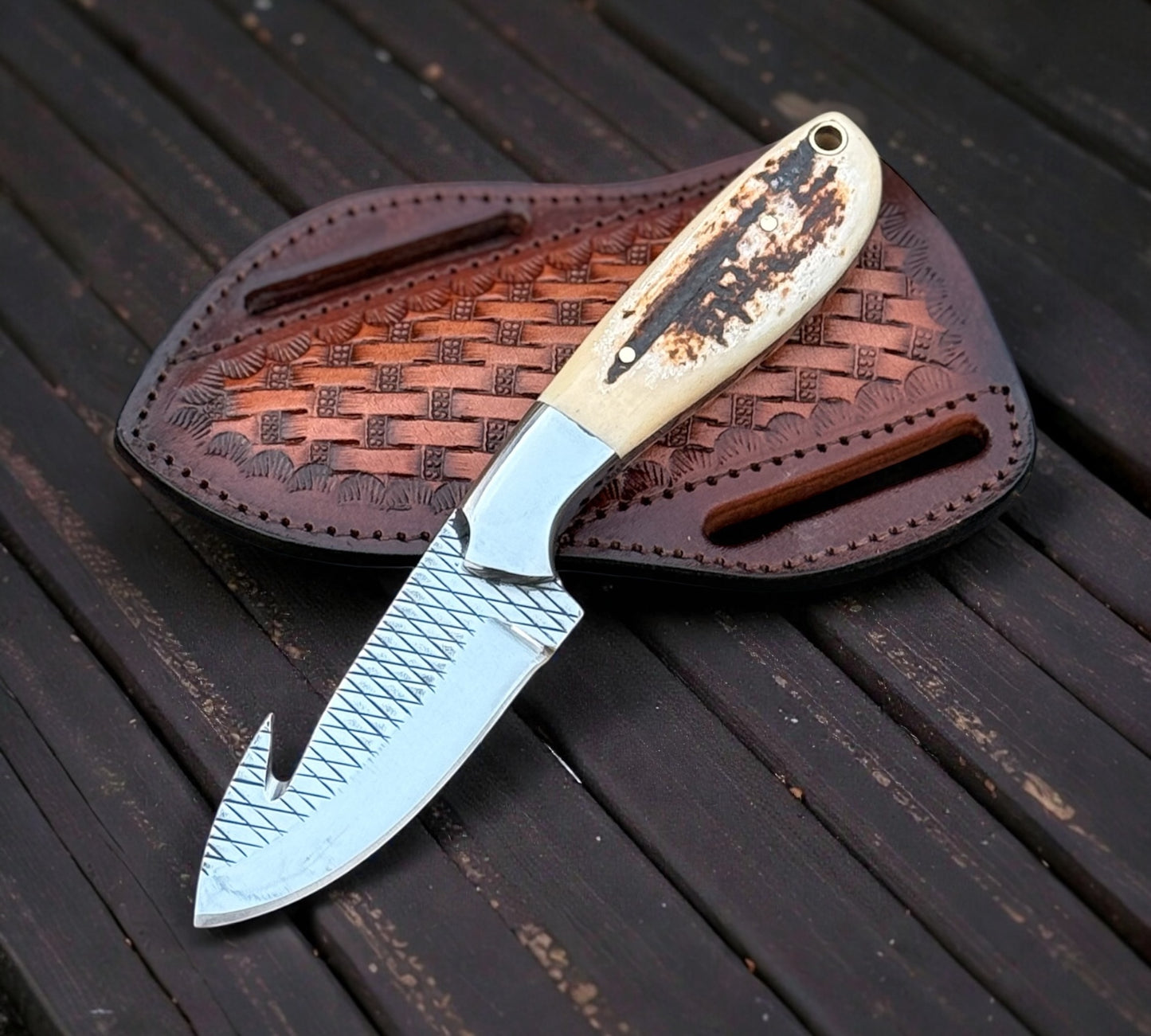 Best Ranch Knife – 7” Handmade Rasp Tool Steel Blade with Camel Bone Handle
