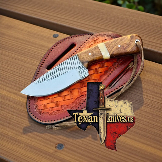Traditional Cowboy Knife – 7" Handmade Rasp Steel Blade with Bone & Rosewood Handle