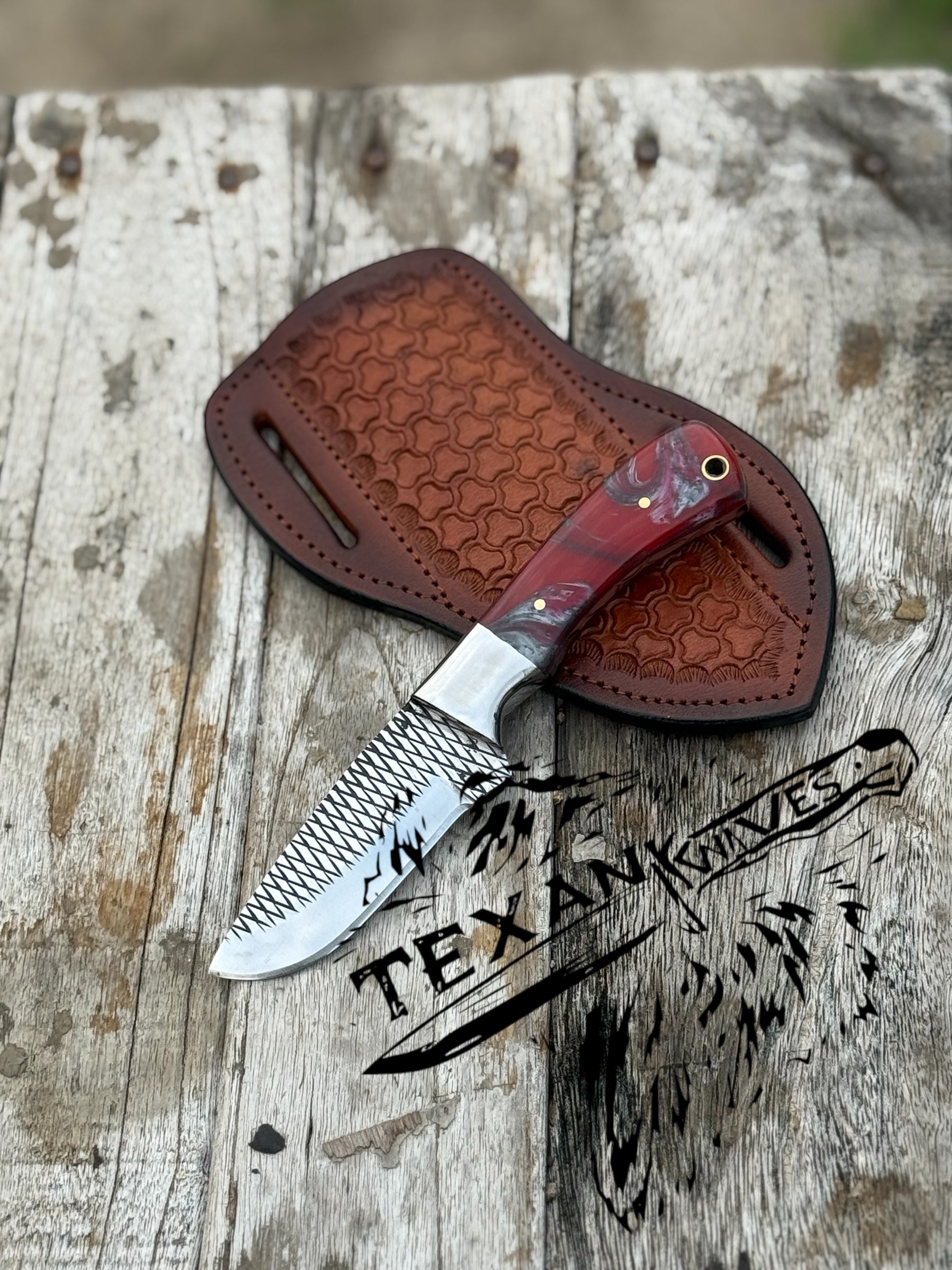 Ranch Cowboy Knives and Sheaths – 7.5" Rasp Tool Steel Blade with Resin Handle, Steel Bolster & Pancake Sheath

