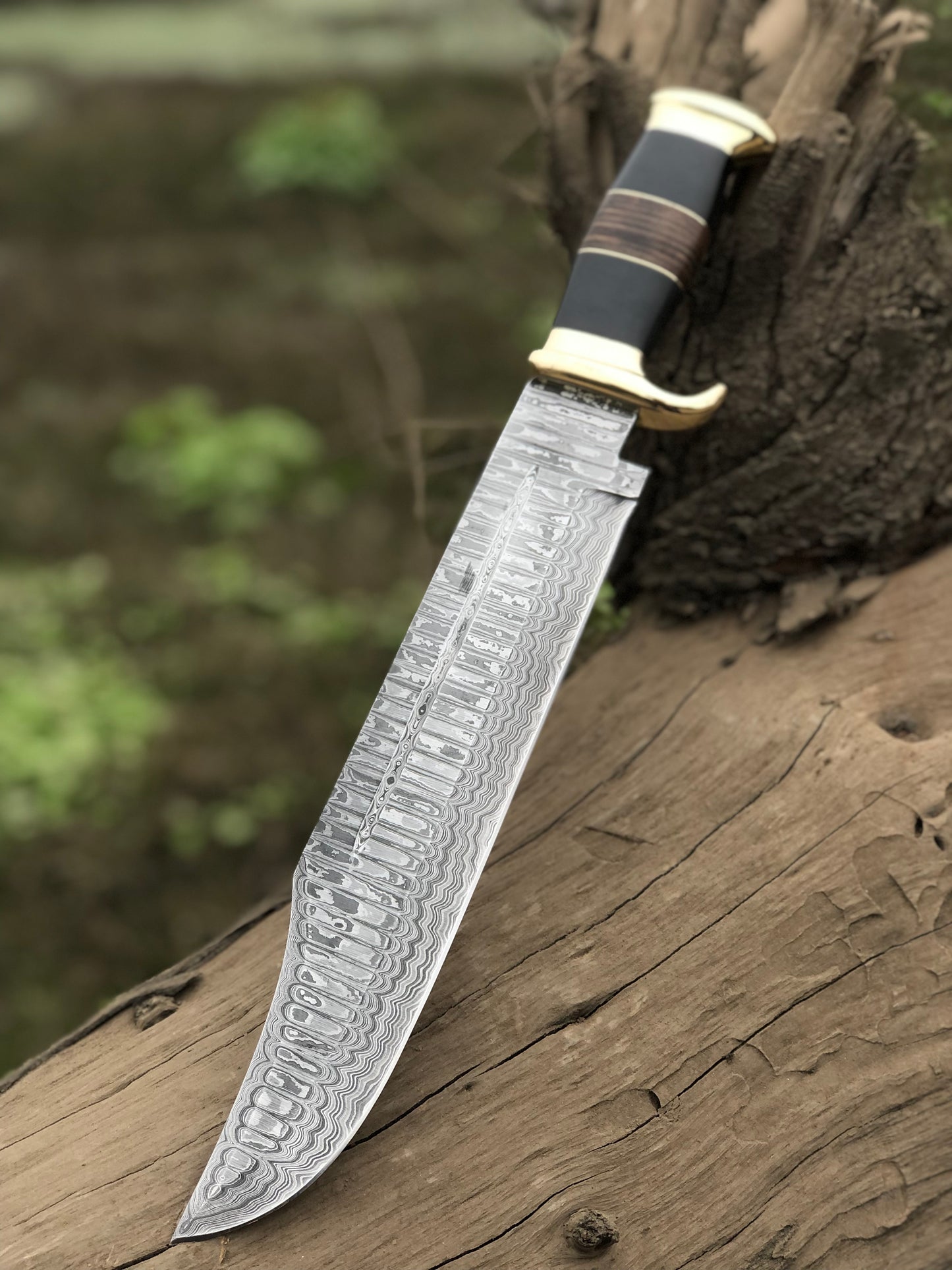 Custom handmade Damascus steel bowie knife