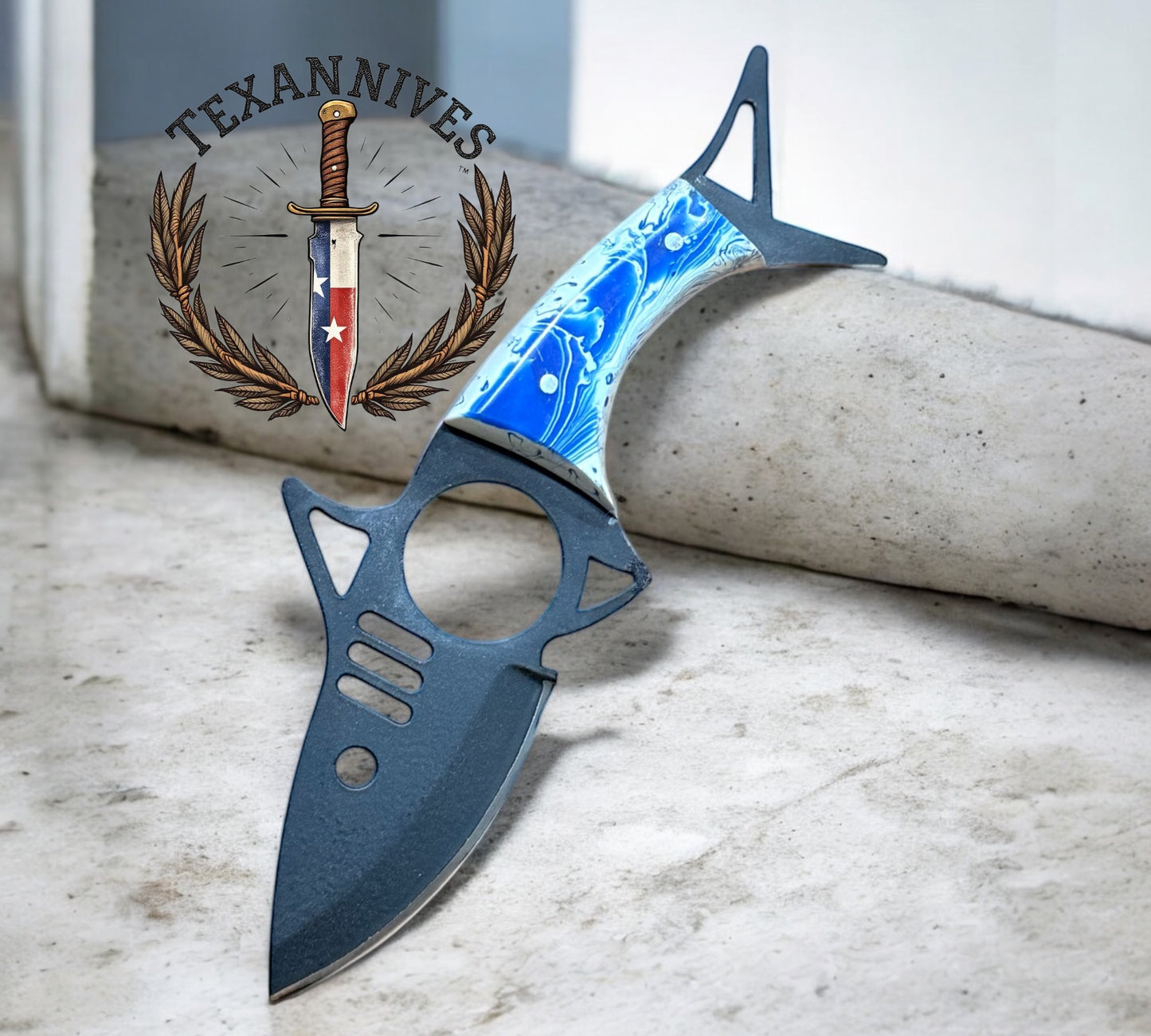 Custom Handmade Buck Skinning Knife – 6" J2 Steel Blade with Epoxy Resin Handle & Leather Sheath