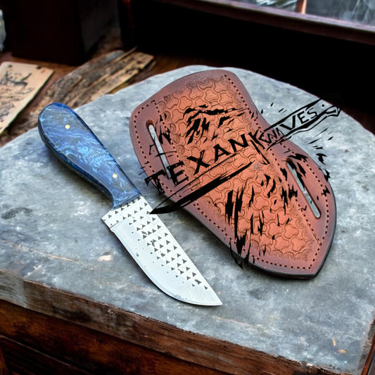 Cowboy Knife with Sheath – 8" Tool Steel Blade with Epoxy Resin Handle & Western Leather Sheath

