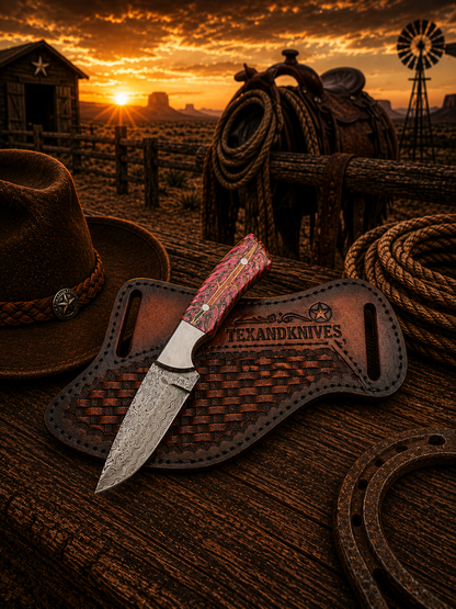 Handmade Damascus Cowboy Knife with Pine Cone Handle
