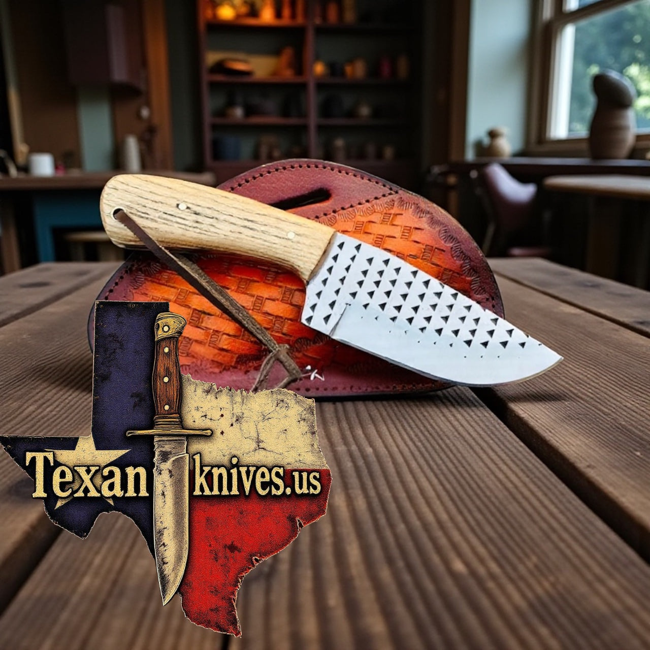 Handmade Skinning Knife – 8" Overall, 4" Blade with Ash Wood Handle