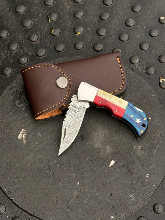 6-inch handmade Everyday Carry Pocket Knife with colorful handle and leather sheath