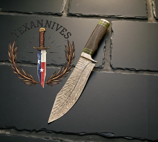 Legendary Bowie Knife – 13" Damascus Steel Blade with Macita Resin Handle, Steel Guard & Leather Sheath