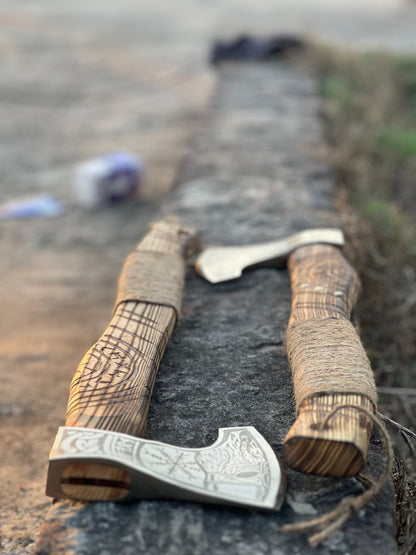 Viking Axe for Sale – 20” Hand-Forged High Carbon Steel Blade with Engraved Wooden Handle & Leather Sheath