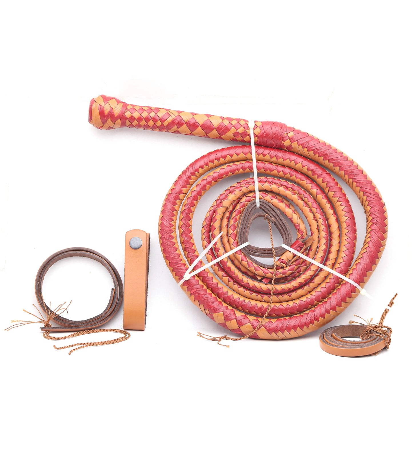 Bold Pink & Orange Leather Bull Whip – Handmade 16-Plait Performance Whip
