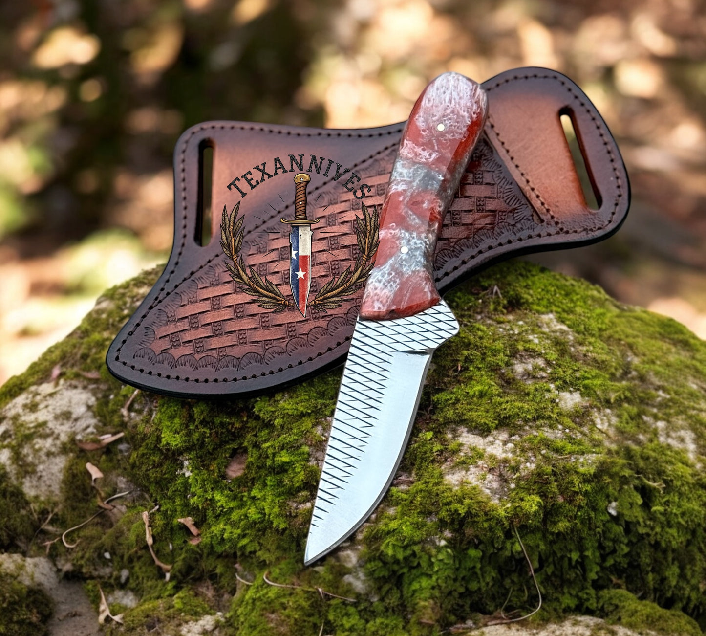 Custom Cowboy Knife with Epoxy Handle & Leather Sheath – Western Handmade Rasp Steel Blade