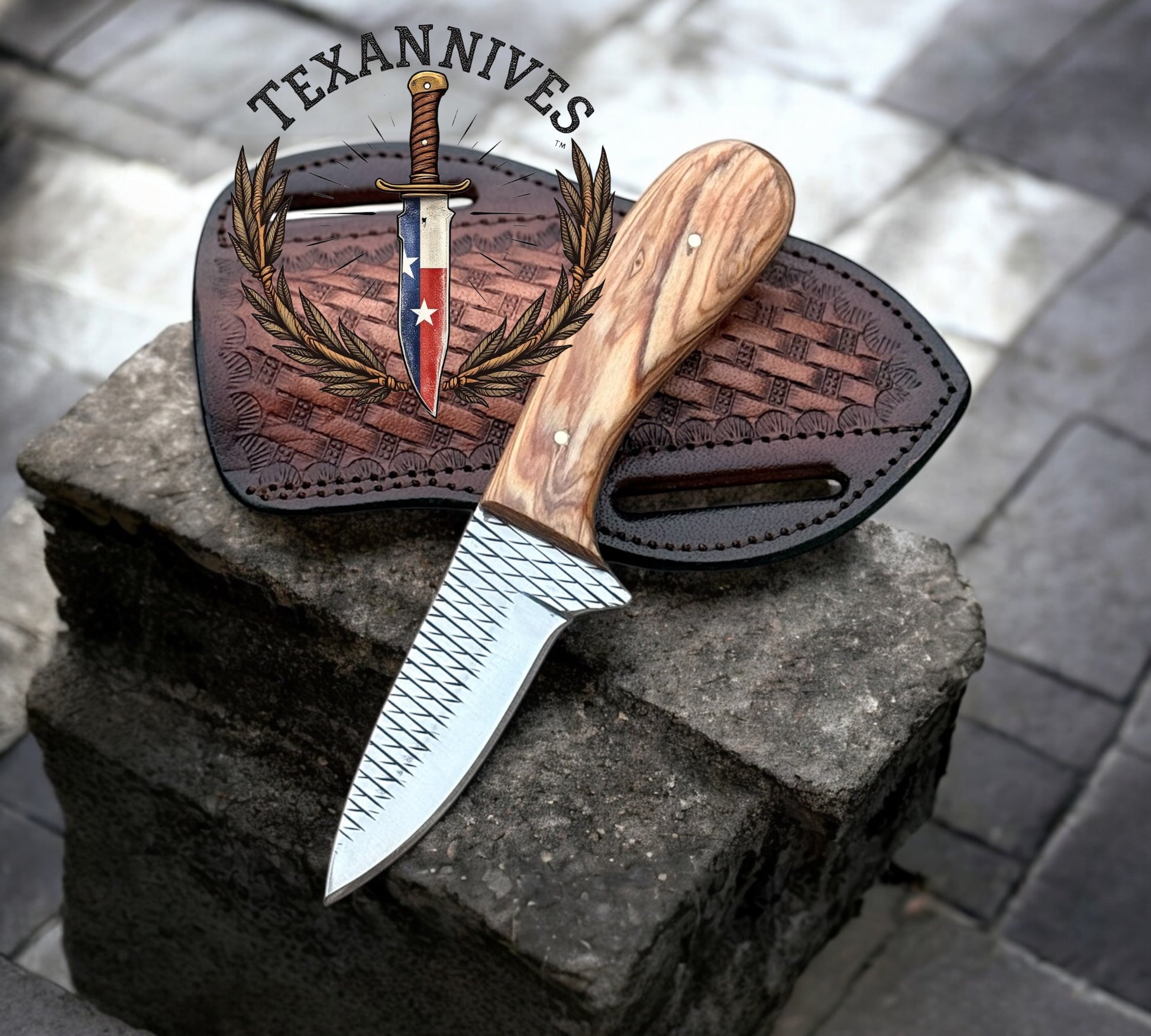 Handmade Cowboy Belt Knife – Rasp Steel Blade with Olive Wood Handle & Western Leather Sheath