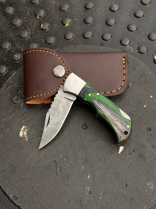Leather Sheath Folding Knife – Compact Handmade Everyday Carry Knife