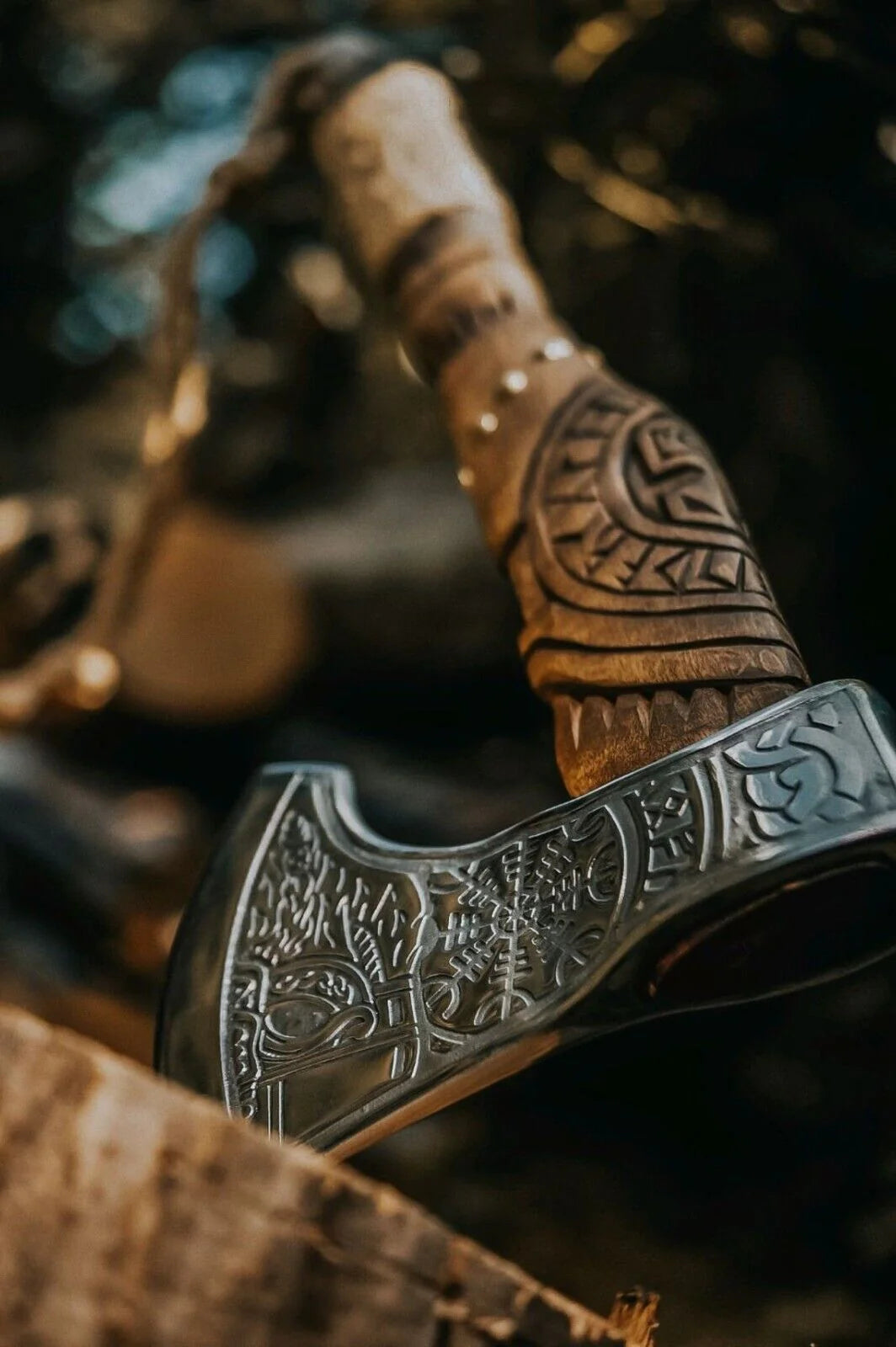 Battle Axe – Custom Handmade Forged 1095 Steel Warlord’s Edge with Engraved Ash Wood Handle