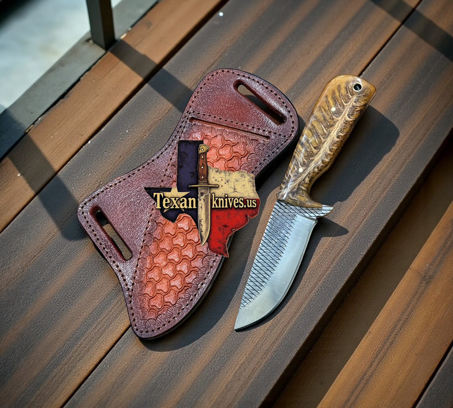 Gift-Ready Cowboy Knife – 3.75" Rasp Steel Blade with Leather Sheath