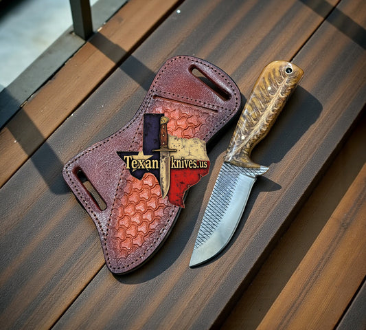 Gift-Ready Cowboy Knife – 3.75" Rasp Steel Blade with Leather Sheath