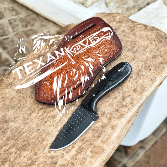 Cowboy Belt Knife – 7.5" Black Rasp Steel Blade with Resin Handle & Pancake Sheath