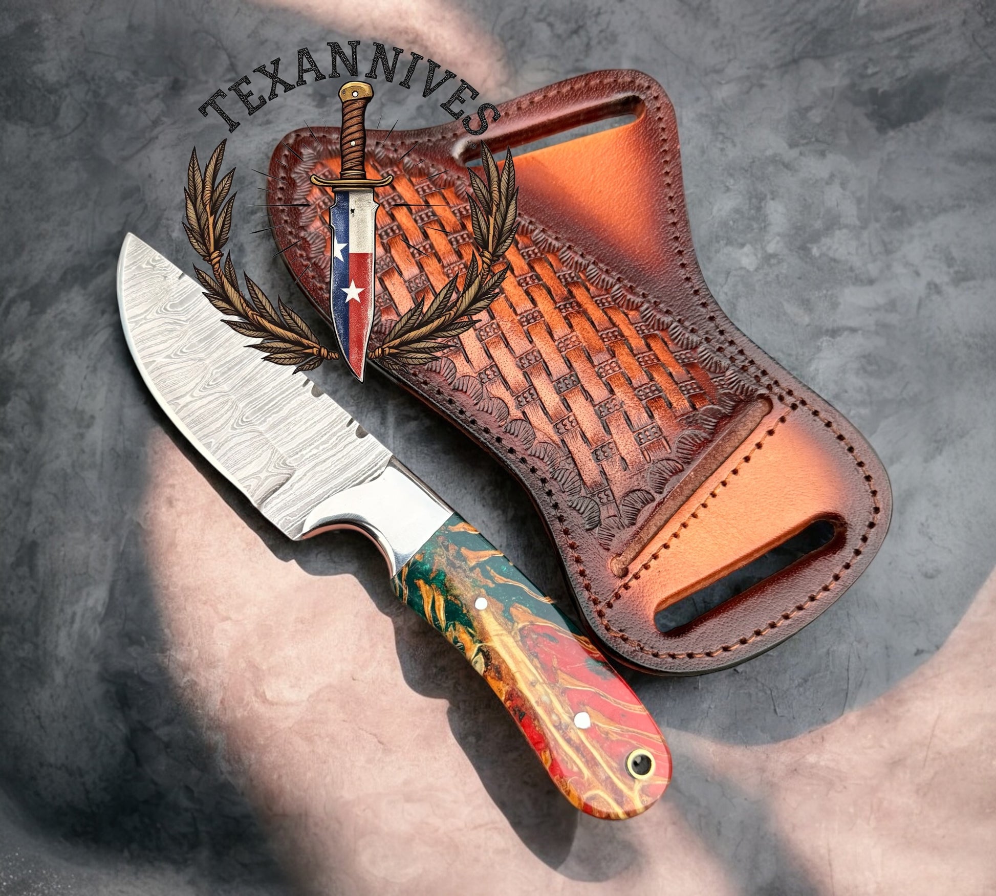 Western Handcrafted Fixed Blade Knife – Damascus Steel Outdoor Companion