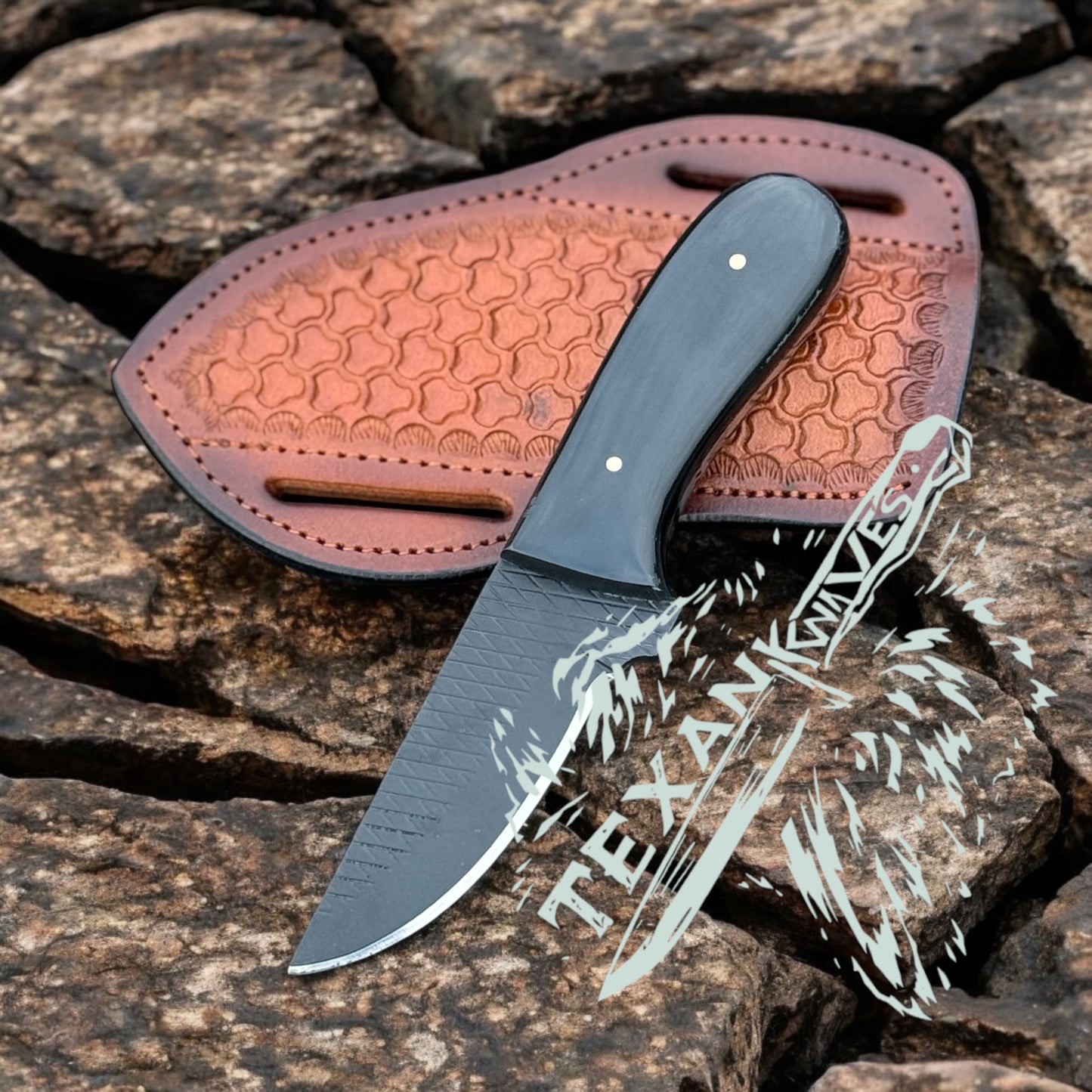 Traditional Cowboy Knife – 7.5" Rasp Tool Steel Blade with Buffalo Horn Handle & Pancake Sheath

