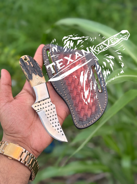 Belt Knives with Sheath – 6" Rasp Tool Steel Blade, Stag Horn Handle & Steel Bolster


