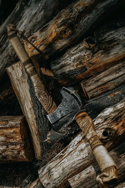 Battle Axe – Custom Handmade Forged 1095 Steel Warlord’s Edge with Engraved Ash Wood Handle