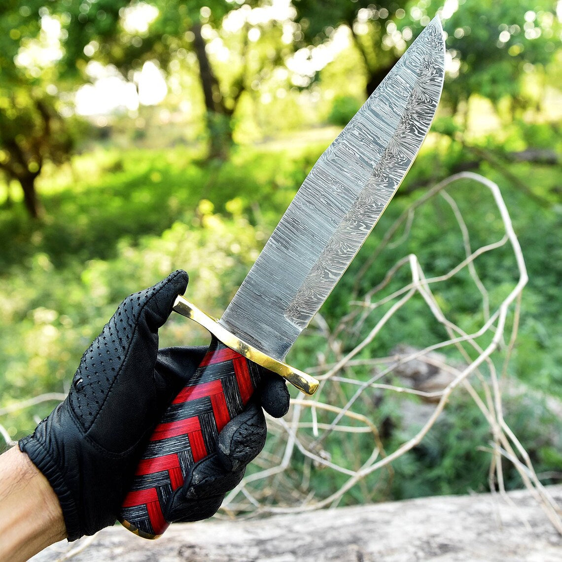 Antique Bowie Knife with Brass Guard and Pakka Wood Handle – A Great Gift Item.